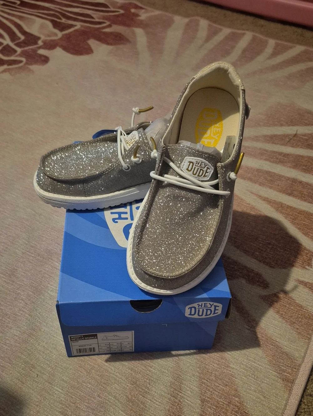 Hey Dude Kids Glitter Moccasins - Silver Sparkle